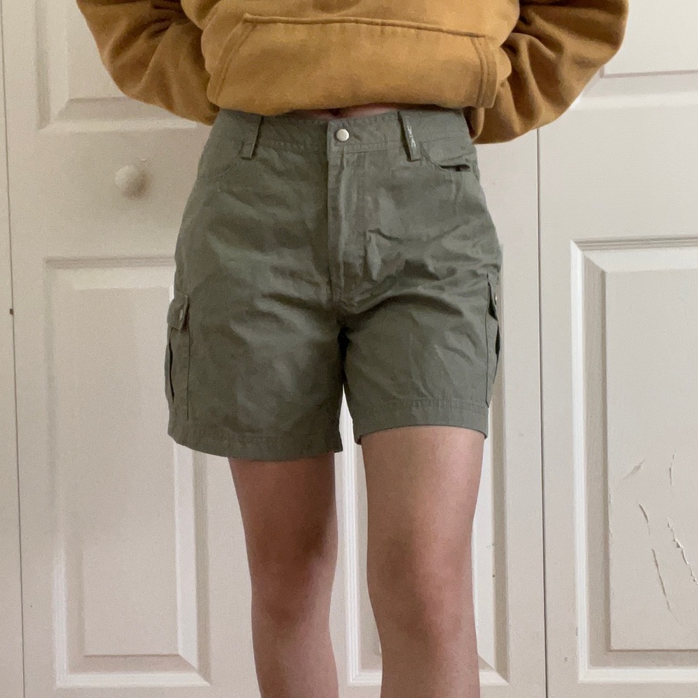 Military green cargo shorts